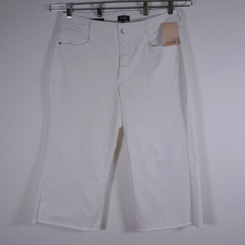 NYDJ Wide Leg Jeans Women's Plus Size 14W White Stretch Denim Brigitte Cropped